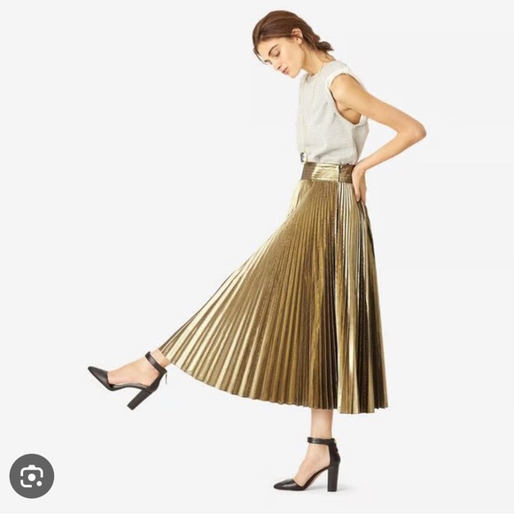 Kate Spade Metallic Gold Pleated Midi Skirt - Picture 2 of 3